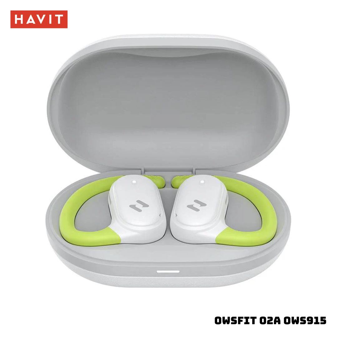AUDIFONOS BLUETOOTH HAVIT OWSFIT 02A OWS915 PARA DEPORTE - BLANCO Y VERDE
